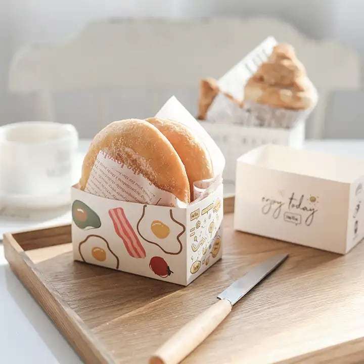 Disposable Korean Breakfast Toast Box Sandwich Box Printed Kotak Bekas Roti Burger Sandwich Wrapping Box Food Packaging