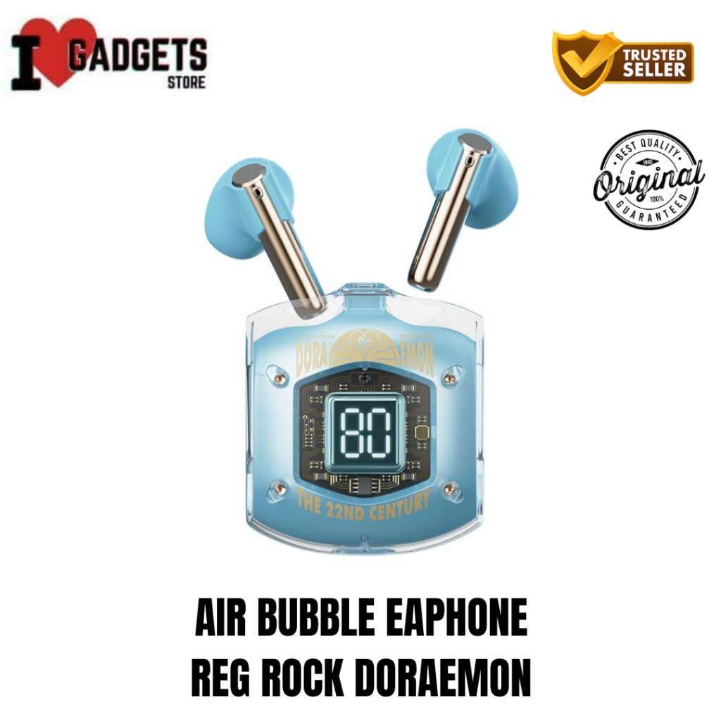 ROCK SPACE DORAEMON EARBUDS AIR BUBBLE TRANSPARENT EARPHONES TWS