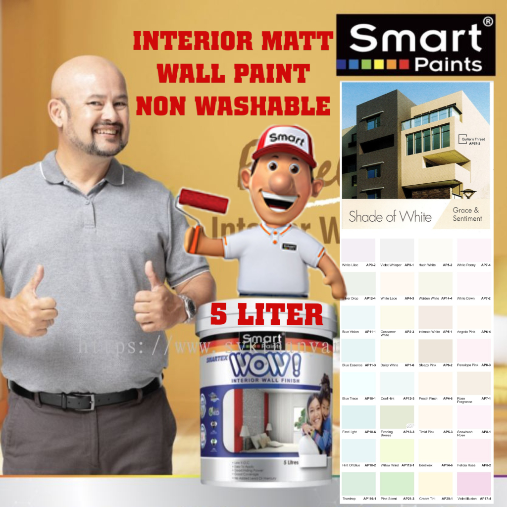 SINAR SMART WOW EMULSION PAINT 5 LITER Cat Batu Cat Dinding Dalam CAT RUMAH Interior Wall Finish ( SHADE OF WHITE )