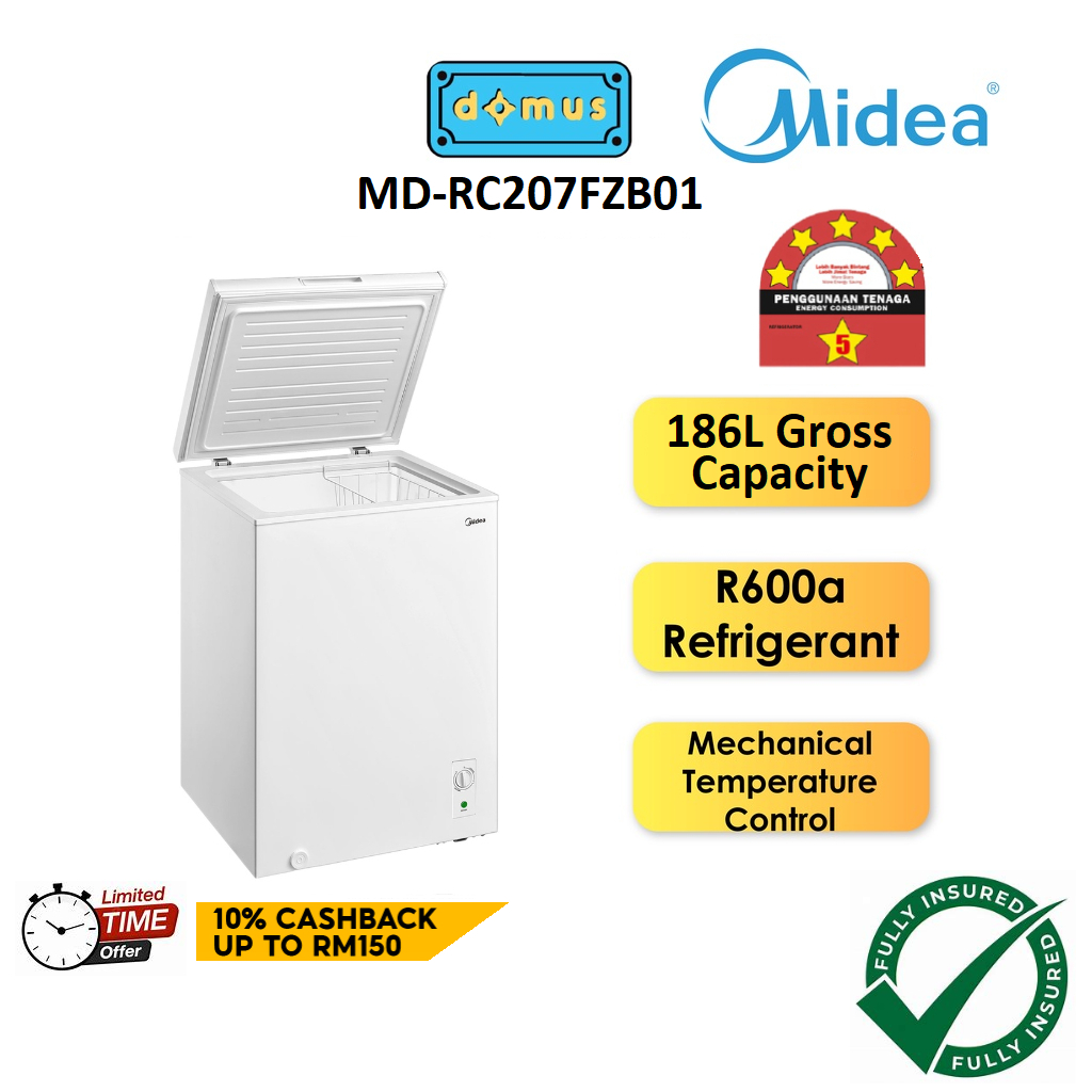 5 STAR Midea Chest Freezer 186L Gross Peti Freezer Murah Deep Freezer Peti Sejuk Beku Frezer Kecil 冷藏箱 MD-RC207FZB01