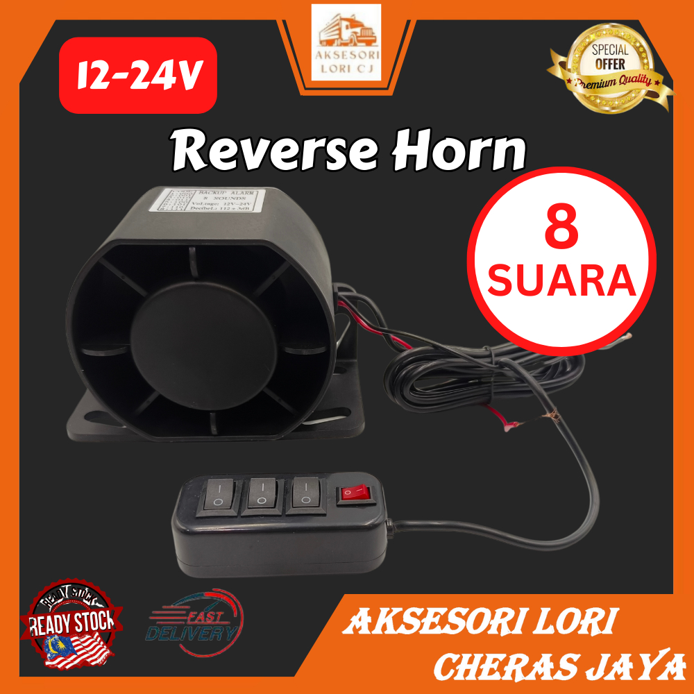 Aksesori Lori 8 SUARA REVERSE HORN 12V 24V 8 Bunyi Reverse SIREN WARNING ALARM SAFETY KERETA Lorry Truck