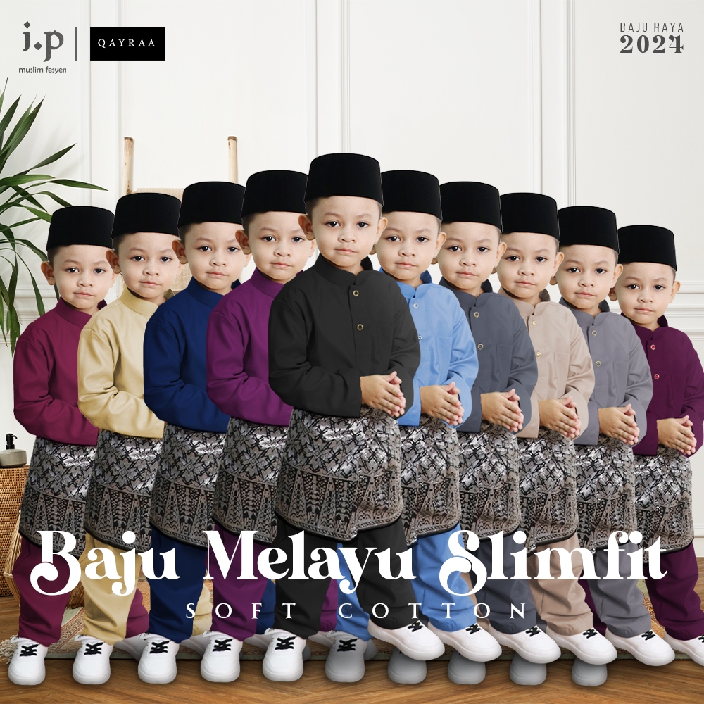 Indah Pesona P1 Soft Cotton Baju Melayu - Black/Grey/Khaki/Baby Blue/Royal Blue/Size 0-14