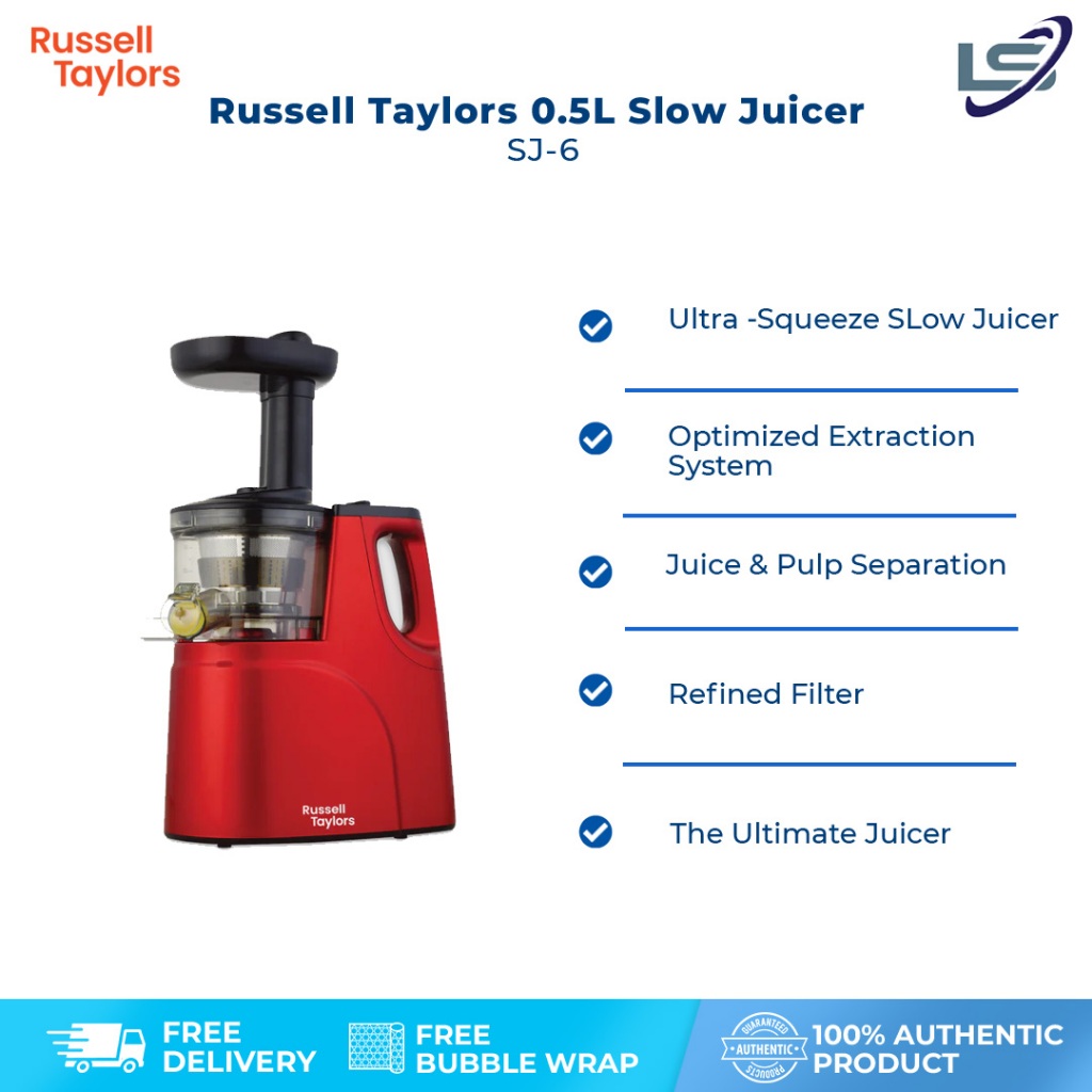 Russell Taylors 0.5L Slow Juicer SJ-6 | Ultra -Squeeze Slow Juicer | Optimized Extraction System | Easy to Use