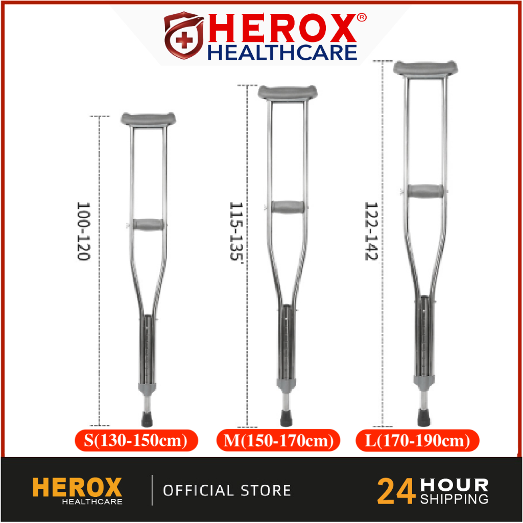 HEROX (Upper&Low Adjustable) SUS304 Hospital Lightweight Stainless Steel Crutches Underarm Anti-slip Tongkat Aid H0075