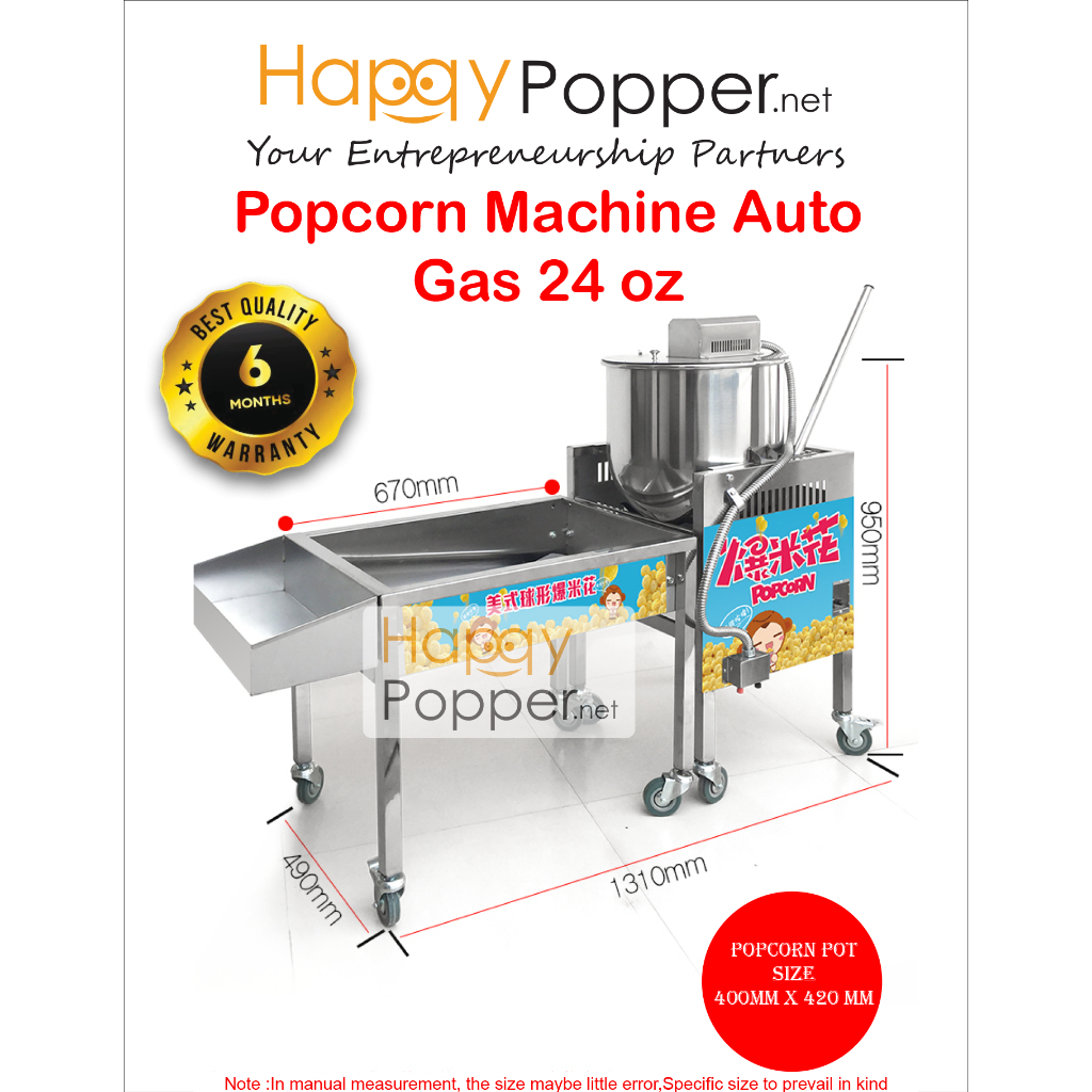 Happypopper Commercial Stainless Steel Popcorn Pop corn Maker Machine Auto with Stand Full Set 24oz Gas 24 oz Heavy Duty