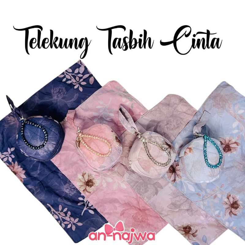 Telekung Travel beg Cute Fabrik Silky Crepe, lembut, sejuk dan selesa tersedia Tasbih Cinta dan Sejadah Muka