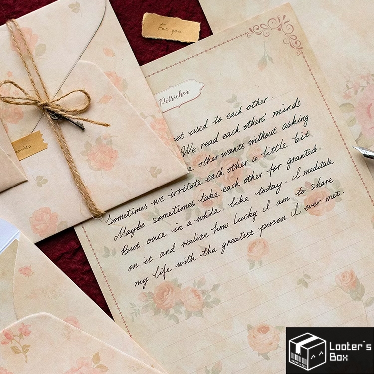 Vintage Floral Decorative Envelope Set for Letter, Wax Stamp, Gift, Mail, Love Letter Message