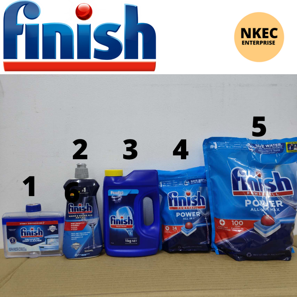 Finish Dishwasher Tablet All In One Max 24 42 100 Tabs Rinse Aid Shine & Dry Machine Cleaner & 1 Kg Detergent Powder