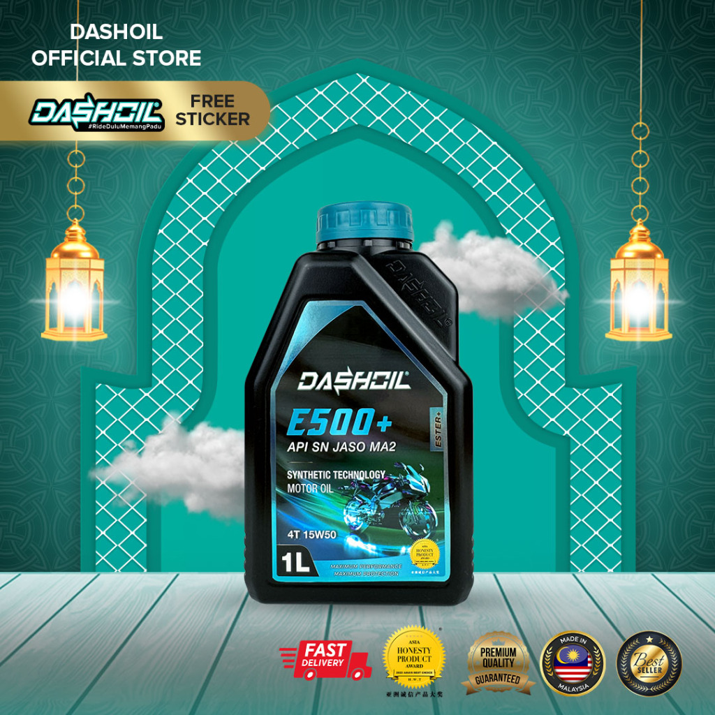 DashOil Ester+ E500+ 4T 15w50 1L Semi Synthetic SN Motorcycle Engine Oil Minyak Hitam Pelincir Motosikal Mod Spec