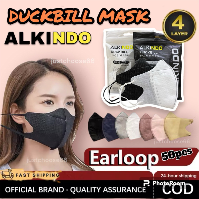 ALKINDO 50pcs 3D Mask Duckbill Earloop Duckbil Mask Adult Earloop 3D Facemask V Shape MaskL