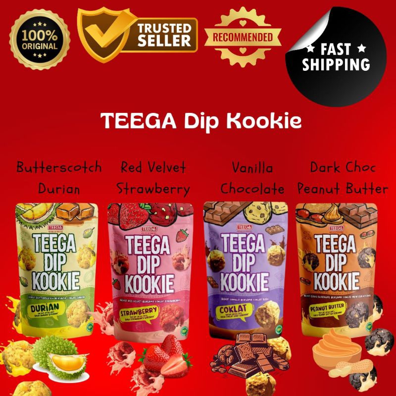 Teega Dip Kookie Butterscotch Durian / Red Velvet Strawberry / Vanilla Chocolate / Dark Choc Peanut Butter