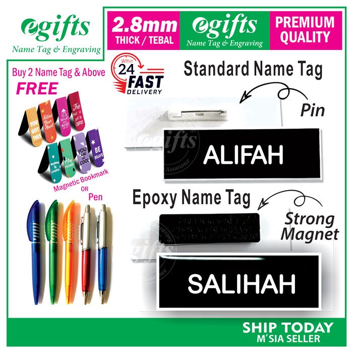 Name Tag MAGNET, Name Tag PIN Untuk Tag Nama Sekolah Cikgu, Murid dan Pekerja Pejabat untuk Biasa dan Epoxy