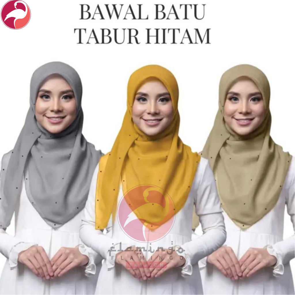 [FLAMINGO FASHION] BAWAL COTTON BATU TABUR MANIK HITAM Square Hijab