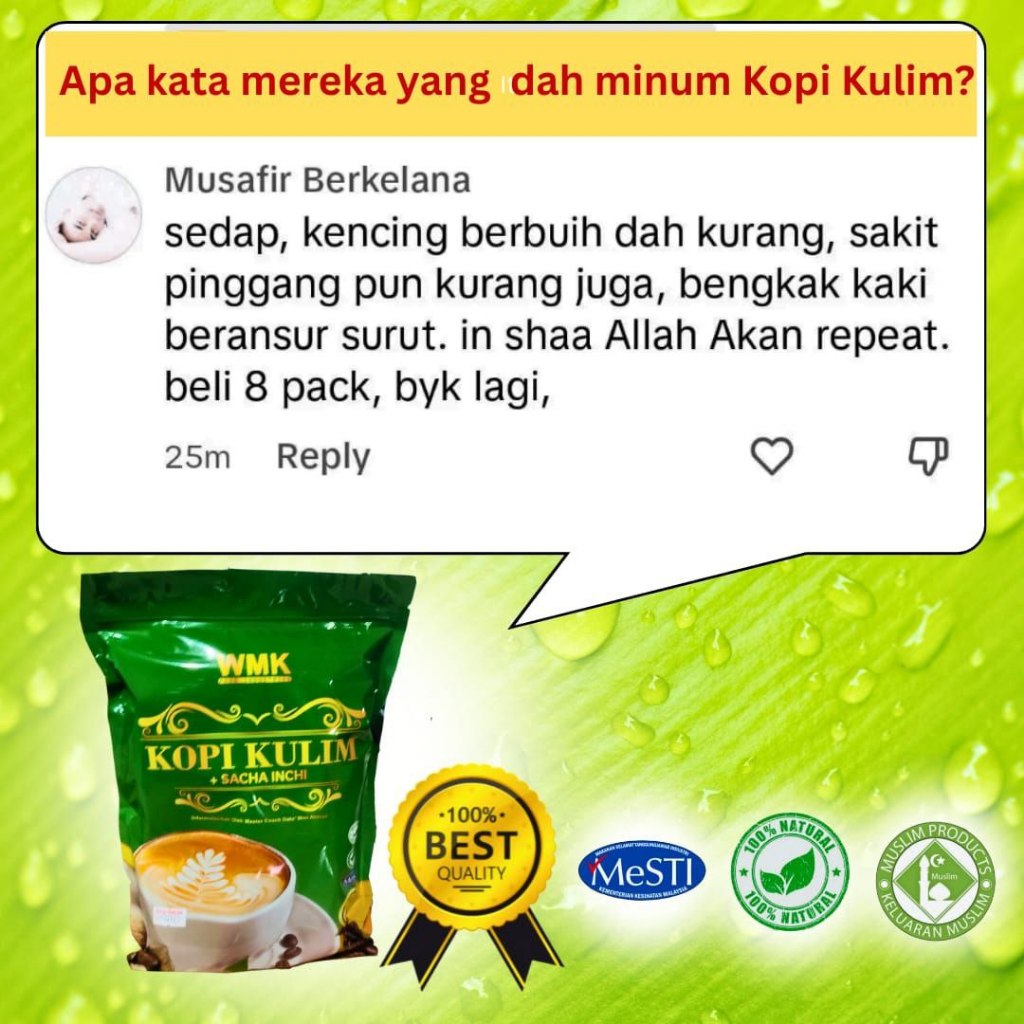 Kopi Kulim Sacha Inci & Ashwaganda fomula bagi Kebaikan Sakit Buah Pinggang Keluaran WMK Industries