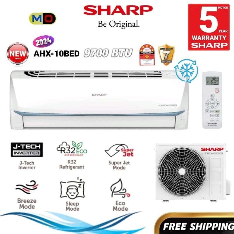 [SAVE 4.0] Sharp 1.0HP R32 J-Tech 5 Star Inverter Air Conditioner AHX10BED / AUX10BED replacement old model AHX9VED2