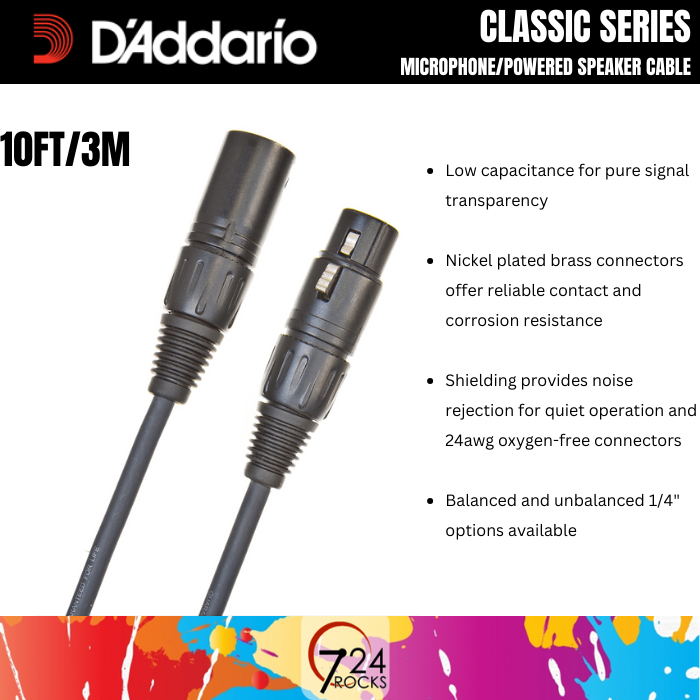 Daddario Cable D’Addario PW-CMIC-10 Classic Series Microphone Cable 10ft mic cable 724ROCKS