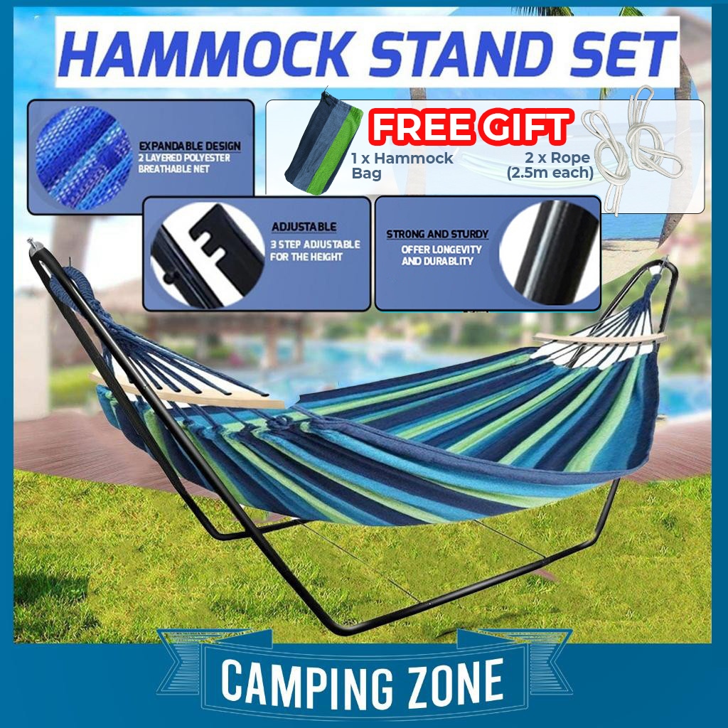 Stainless Steel Indoor and Outdoor Double-layer Portable Stand Hammock with (net hammock) Buaian 吊床