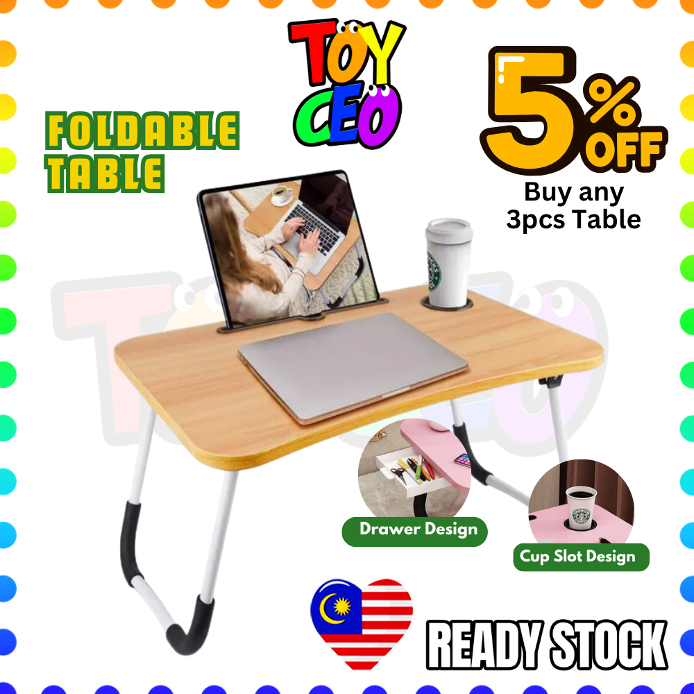 ToyCEOFoldable Anti-slip Laptop Study Table Drawer Notebook Multipurpose Portable Computer Desk Meja Lipat Serbaguna