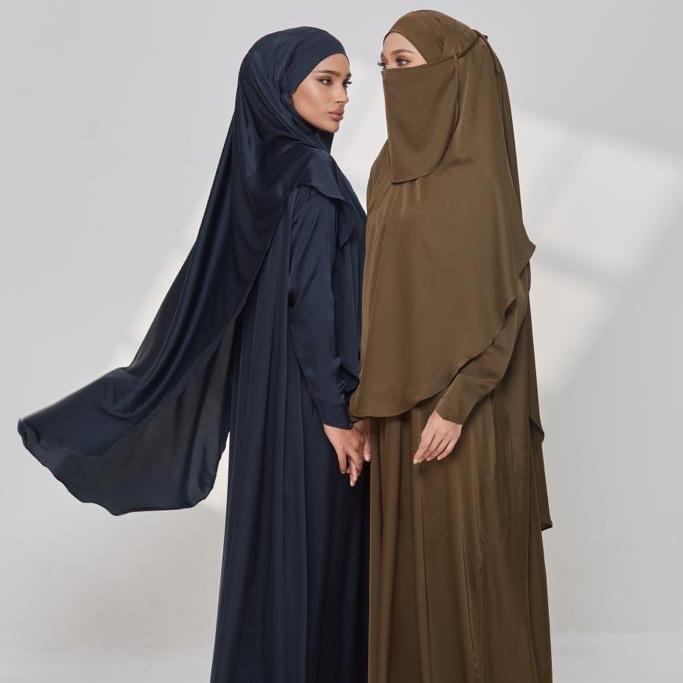 SARA | QAISARA KHIMAR SET [JUBAH + KHIMAR] | FREE SIZE 45KG-100KG | UMRAH HAJI {SATIN SILK}
