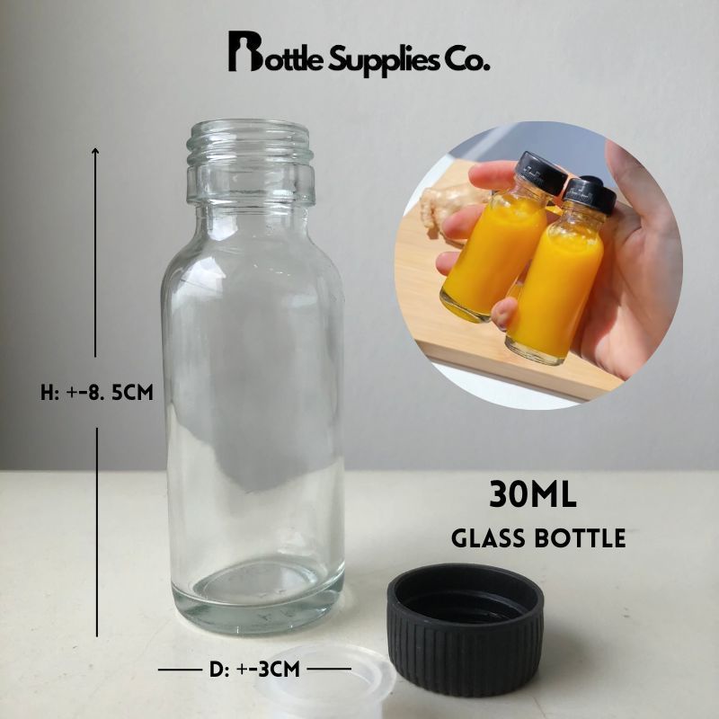 30ml Wellness Booster Storage Bottle/ Botol Kaca Viral 30ml/ Clear Glass Bottle Homemade Immune Booster Vitamin Shot