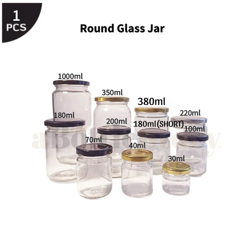 Air Tight Round Glass Jar Storage For Paste Wedding Event Door Gift Honey Spices | Botol Kaca (Small) 20ml - 250ml