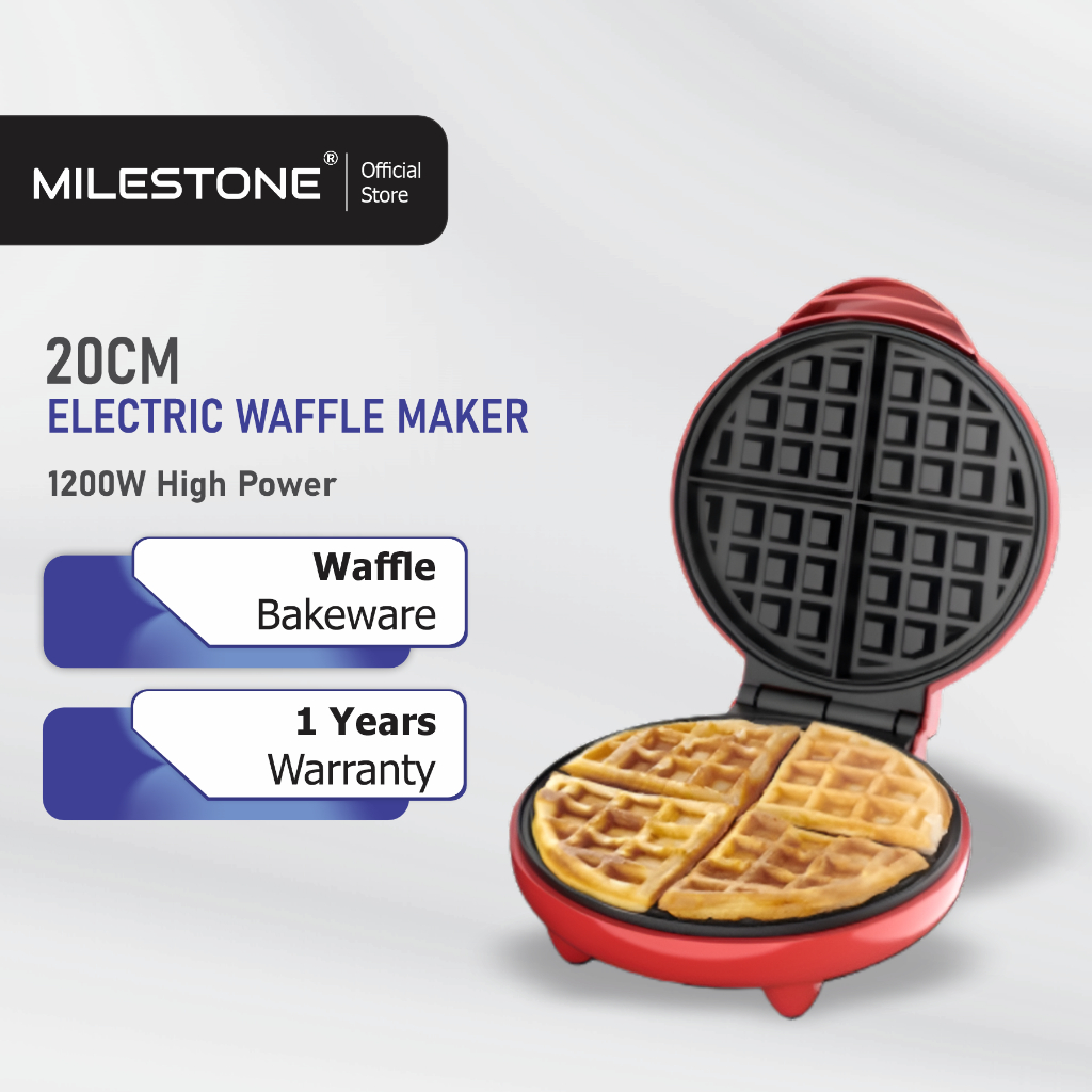 MILESTONE Waffle Maker Machine 20cm Electric Non-Stick Waffle Maker Mold Pancake Bakeware Pan (1200W)