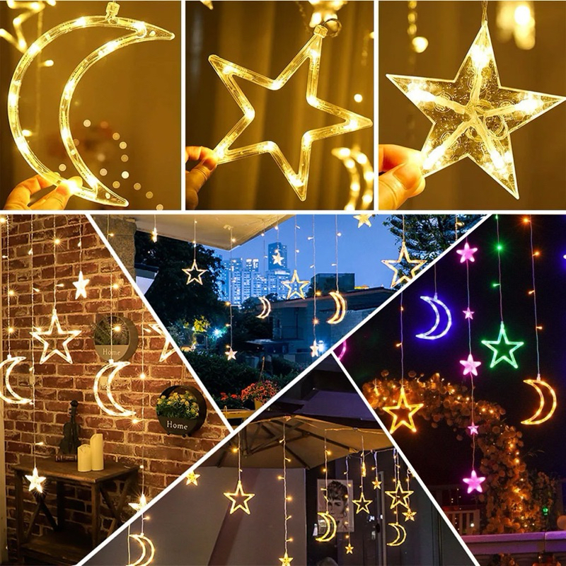 Lampu RAYA 3.5 METER 6 Large Star Moon 6 Small Star LED Deco Light Wedding Deepavali X’mas Lampu Decoration LED 星星/星月装饰灯