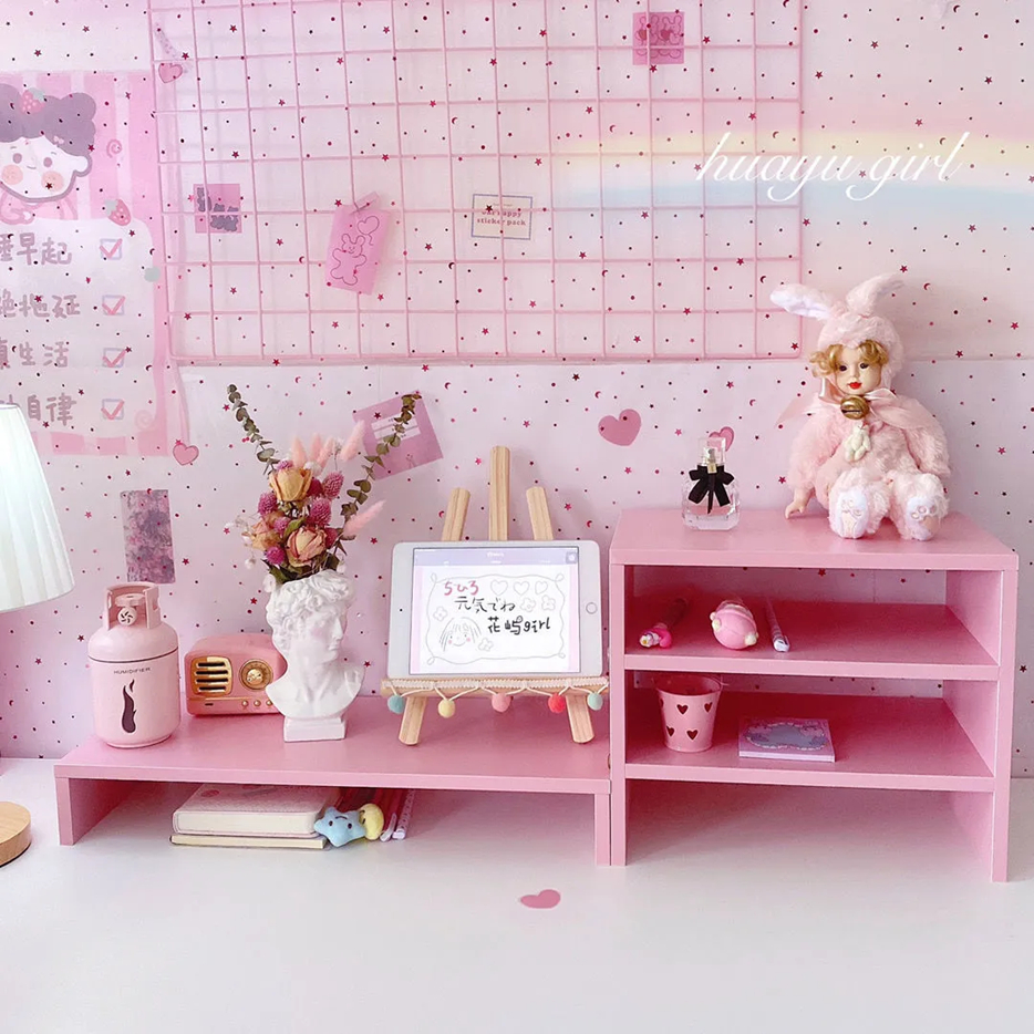 Table Desk makeover keyboard Organizer 桌面收纳电脑增高架置物架木质托架 Monitor rack office desk keyboard desktop cabinet storage shelf