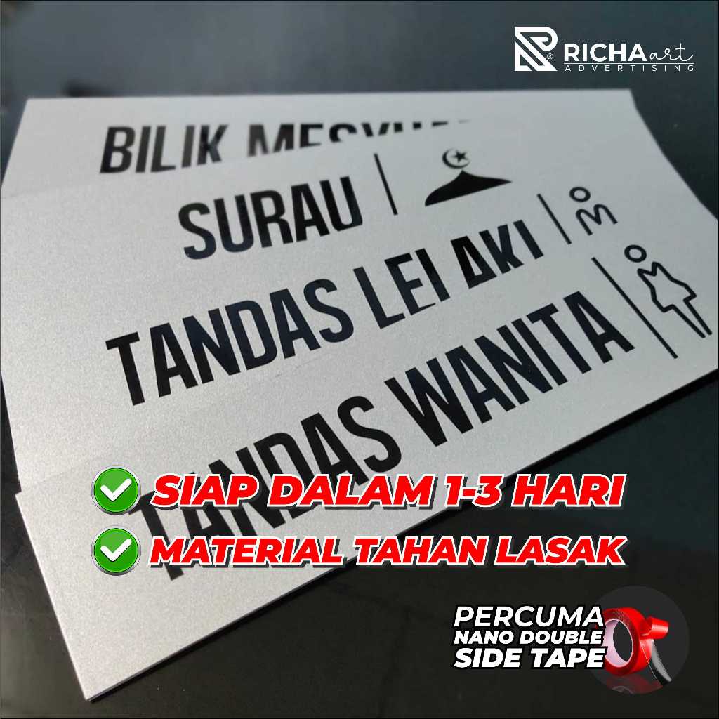 CUSTOM SIGNAGE ACP 3MM PREMIUM PAPAN TANDA BILIK,PINTU,TULIS JAWI,KELAS,SEKOLAH,MASJID,NAMA DLL