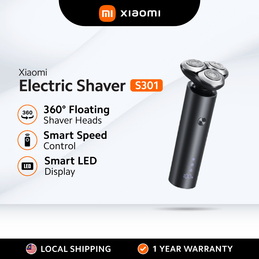 Xiaomi Electric Shaver S301 | LED Display | 2 Option Levels | Type-C Charging | 360° Floating Shaver Heads | 90 Days Use