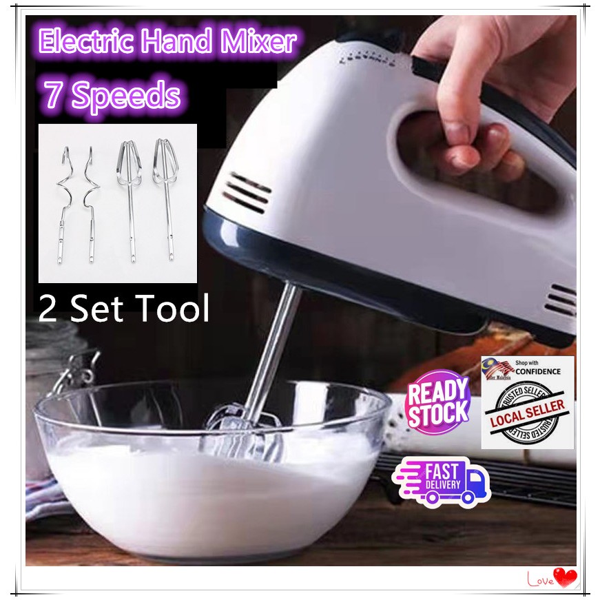 Electric Hand Mixer 7 Speeds Portable Handheld Baking 200W with Beater Whisk / Mesin Pengadun Tepung Pengisar Tangan