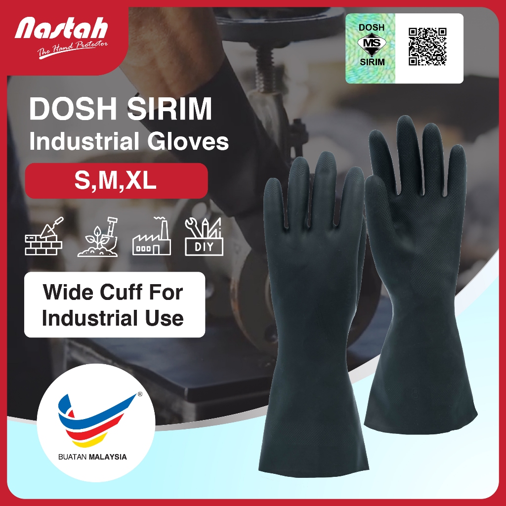 DOSH SIRIM Thick Rubber Gloves Sarung Tangan Tebal Black Industrial Glove FLB2812 Kerja Berat