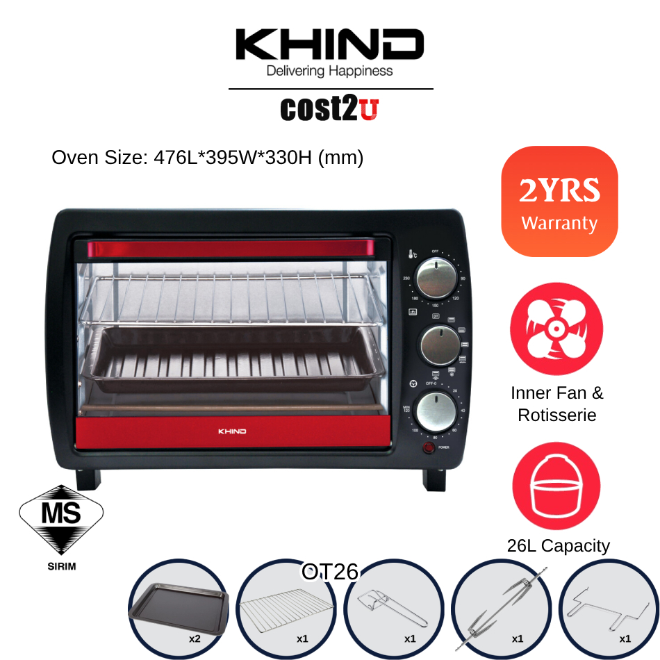 Khind 26L Electric Oven (Rotisserie & Convection) | OT26 (Fan Kipas Ketuhar Elektrik Murah Bakar Ayam Pizza 电烤箱)