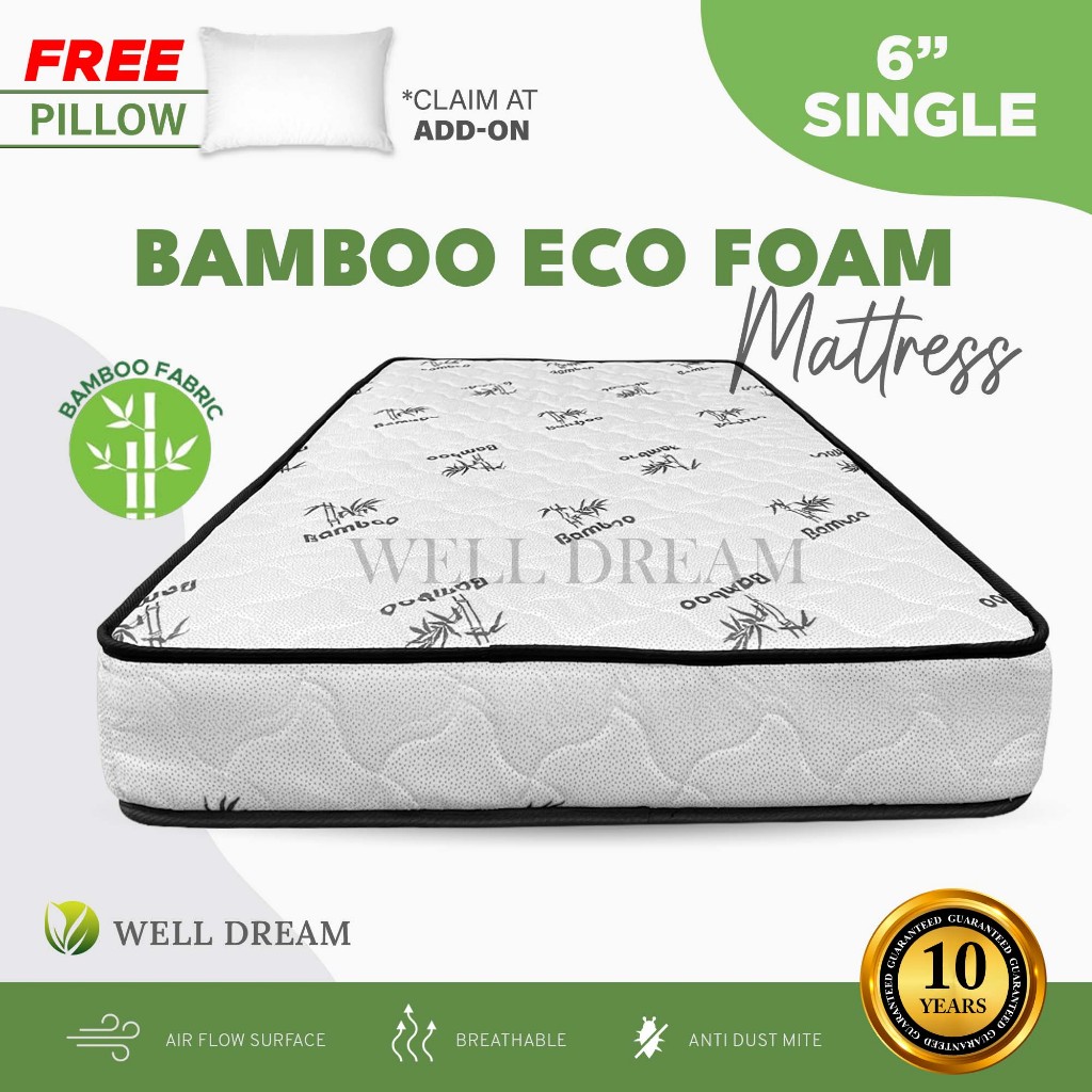(Free Shipping)WellDream Bamboo Mattress Tilam Single 6 inci - Single/Super Single - (6 inch) [Free Gift]