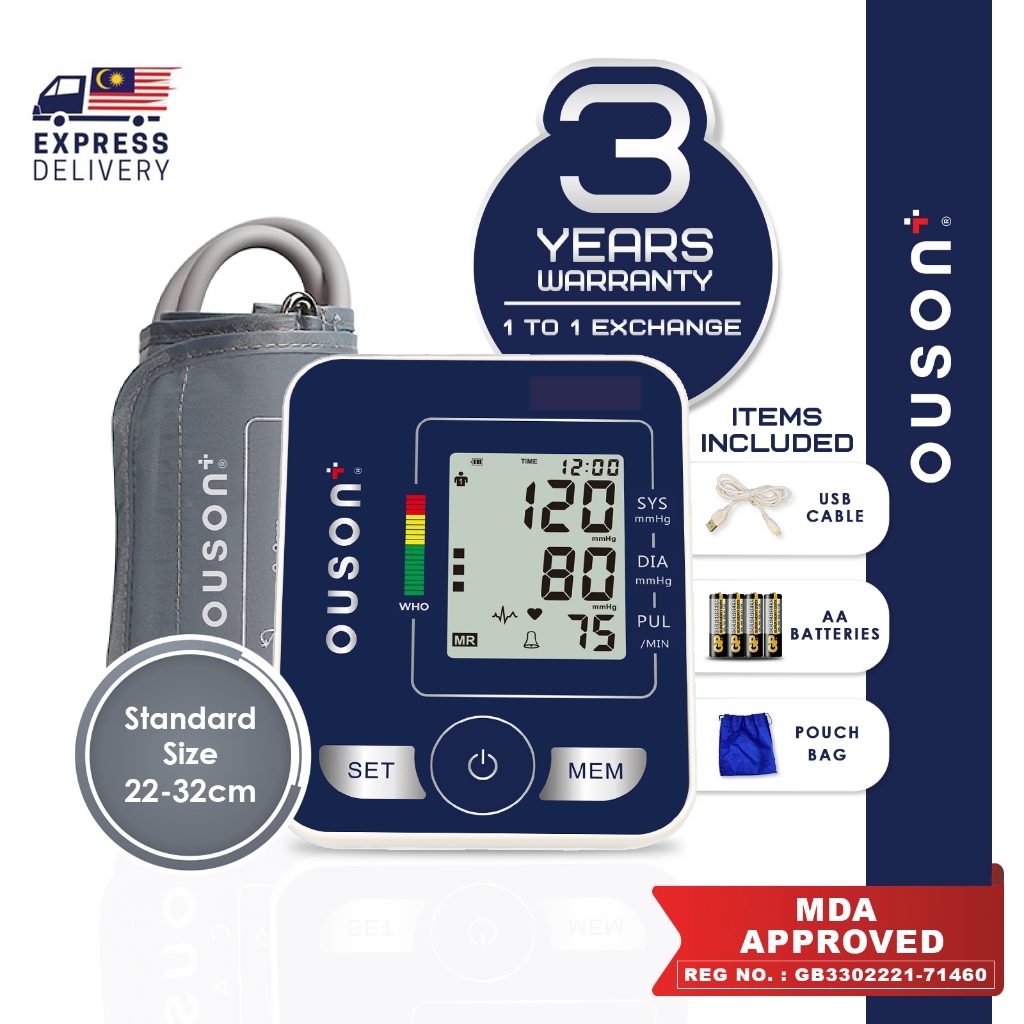 Ouson Digital Blood Pressure And Heart Beat Monitor Arm Cuff Lcd Display 2 Users Mesin Tekanan Darah