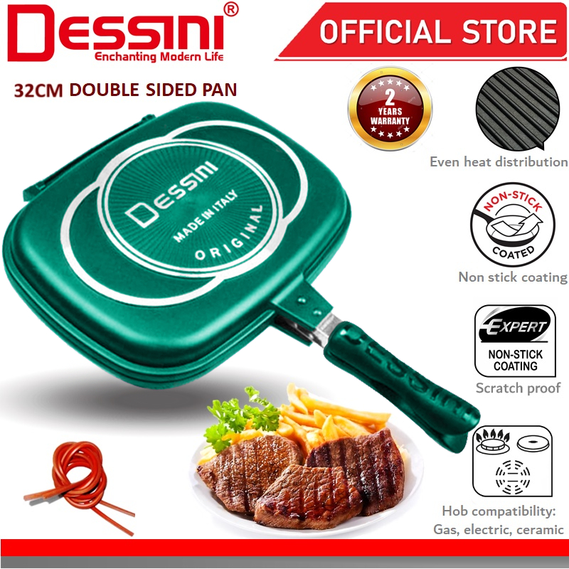 DESSINI ITALY Granite Aluminium Non Stick Double Sided Pressure Grill Fry Pan Cookware Tool (32cm)