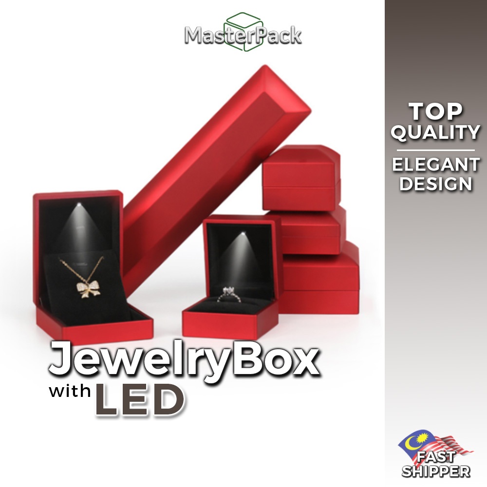 LED Jewellery Box Premium Quality Kotak Cincin Berlampu LED Jewelry Box Ring Earring Pendant Bracelet Necklace Bangle