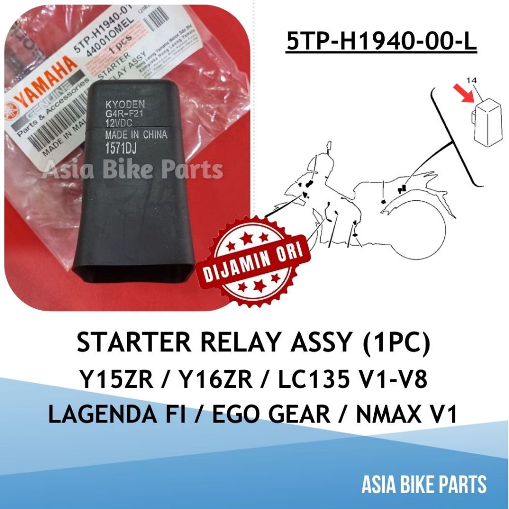 Yamaha Original Y15ZR / Y16ZR / LC135 V1-V8 / Lagenda FI / Ego Gear / NMAX V1 Starter Relay Assy - 5TP-H1940-00-L