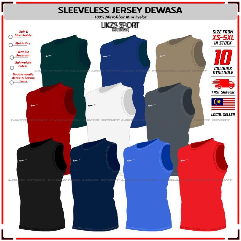 NK Sleeveless Singlet Training Jersey Athletic Football Top Warm Up Running Cycling Badminton Hockey Baju Takde Lengan