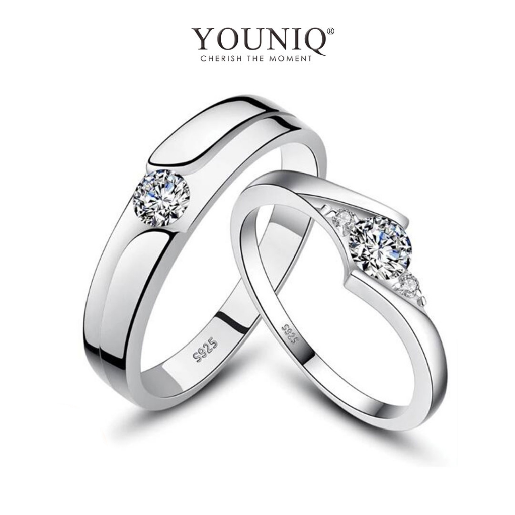 YOUNIQ Couple CZ Diamond Wedding ROM Adjustable Silver Rings