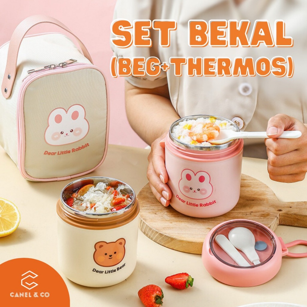 530ML Cute Thermos Flask Soup Container Porridge Warmer Food Container 304 Stainless Steel Lunch Box With Spoon