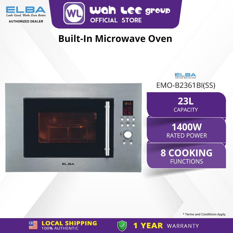 ELBA Built-in Microwave Oven EMO-B2361BI(SS) -6-Power Levels, Digital LCD Display - Stainless Steel (23L) WAH LEE STORE