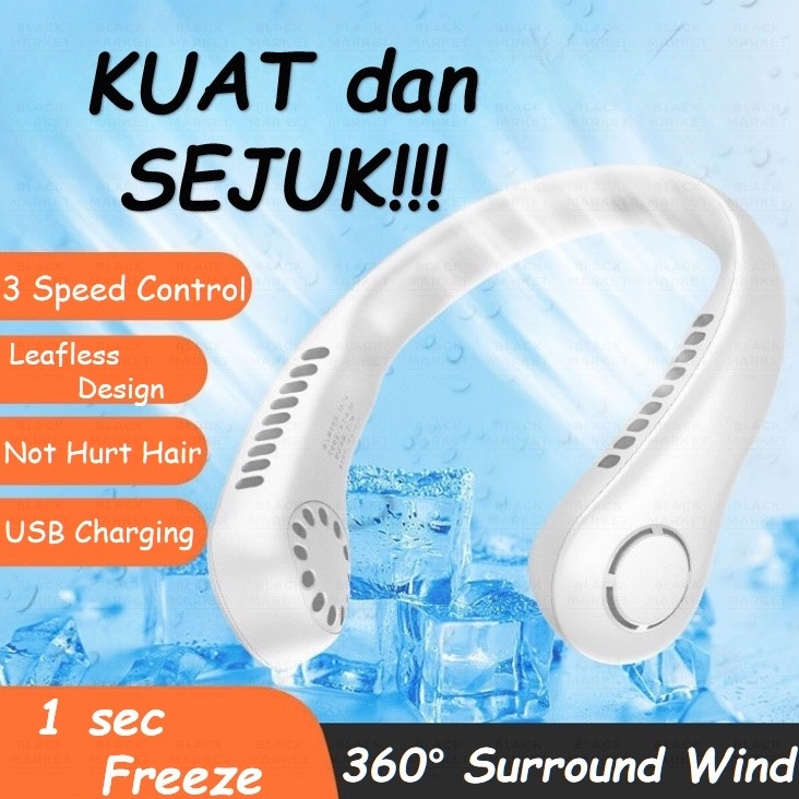 👍Kipas Mini Fan Kipas Leher Neck Fan USB Rechargeable 360° Surrounding Air Cooling Bladeless Fan Kipas Leher 挂脖风扇