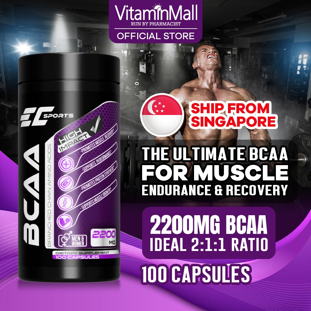 EC Sport BCAA Capsule 2200mg 2:1:1 L Leucine Isoleucine Valine Bcaa Supplement Muscle Builder 100's