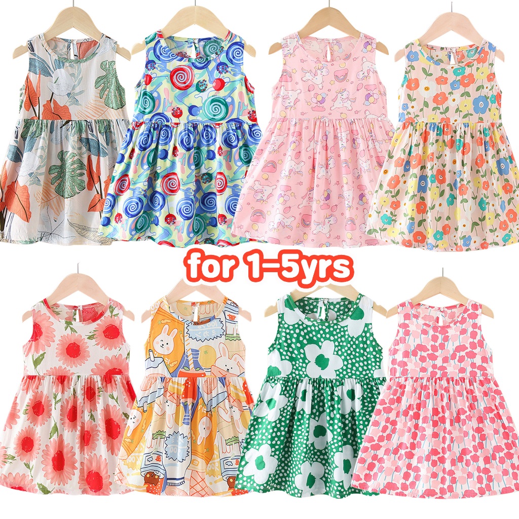 [M'sia Stock](1-5Y)children's princess dress Baby Girls Summer Dress Sleeveless Cotton Cute Cartoon Dress For Toddler