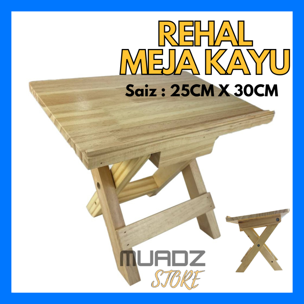 Rehal Meja Kayu untuk Mengaji - Wooden Rehal Book Rack (25cm x 30cm) meja belajar duduk muqaddam Al Quran Kopiah Songkok