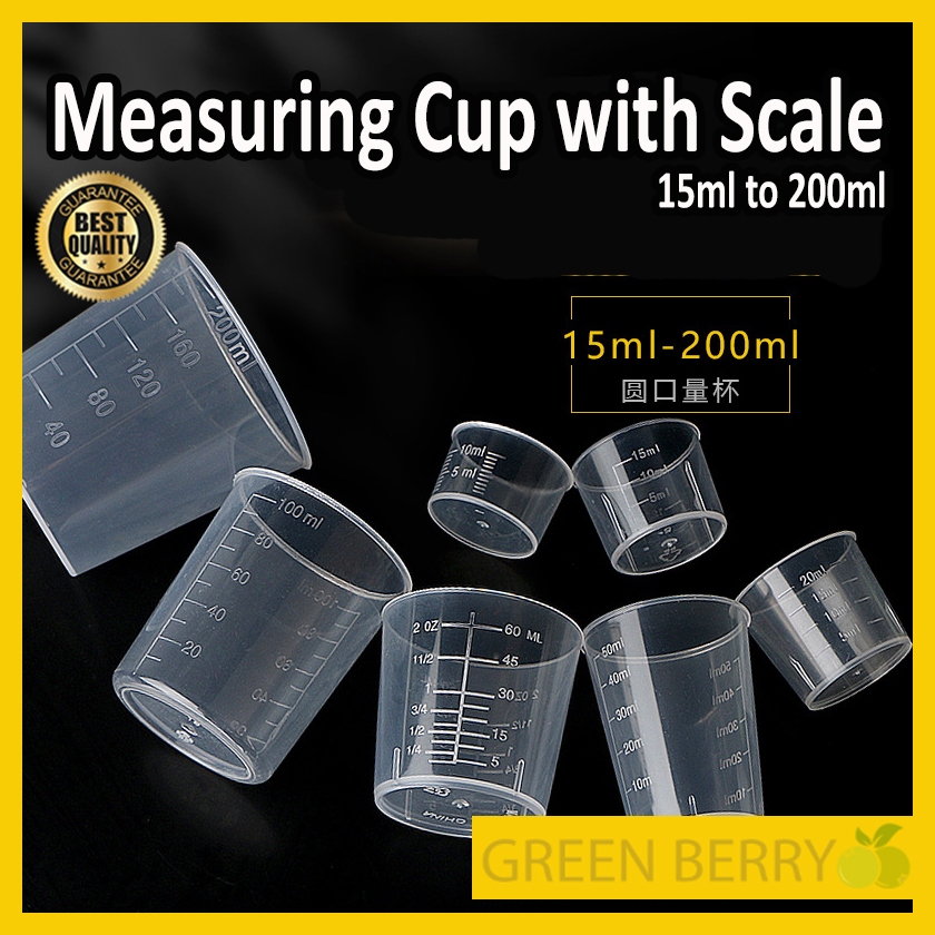 Plastic Measuring Cup Scale 10ml 15ml 20ml 30ml 50ml 100ml Clear Graduated Baking Beaker Liquid Measure Cawan Penyukat