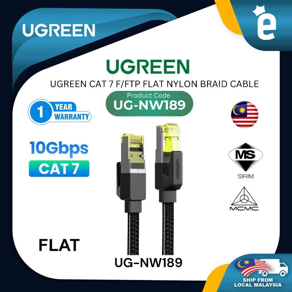 UGREEN Ethernet Cable CAT 7 Strong Nylon Braided Flat Internet Wire LAN Cable 10Gbps RJ45 Router PS4 Smart TV Xbox 360