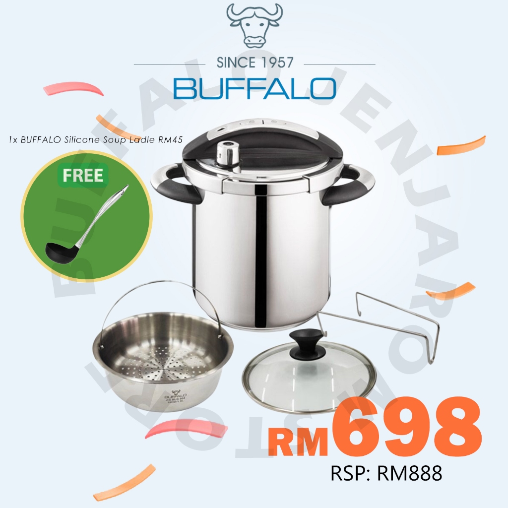 BUFFALO 8L New Pressure Cooker with 3 Accessories Stainless Steel 304 Quick Cooker 牛头牌8L欧式气压锅快锅 配有盖子和蒸夹