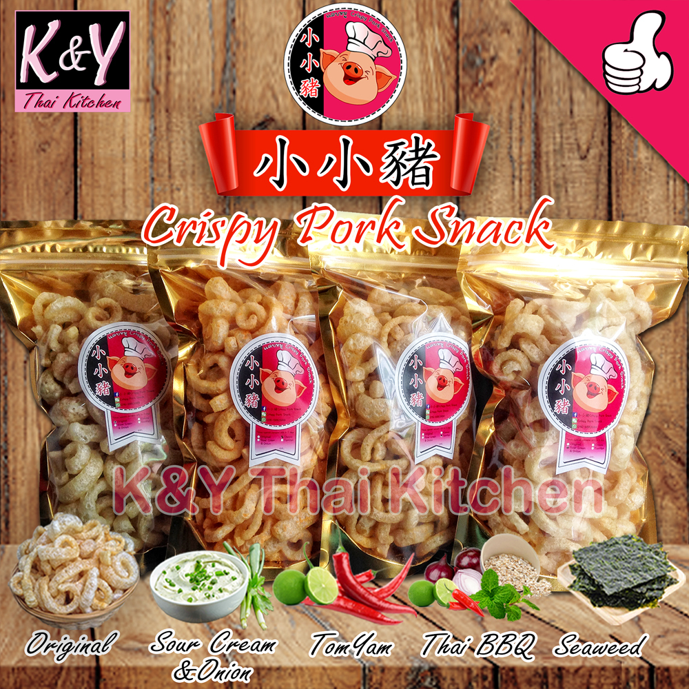 小小猪Crispy Pork Snack /Thai Homemade Pork Skins/炸猪皮/แคบหมูไร้มัน/Chicharron-90g/pack